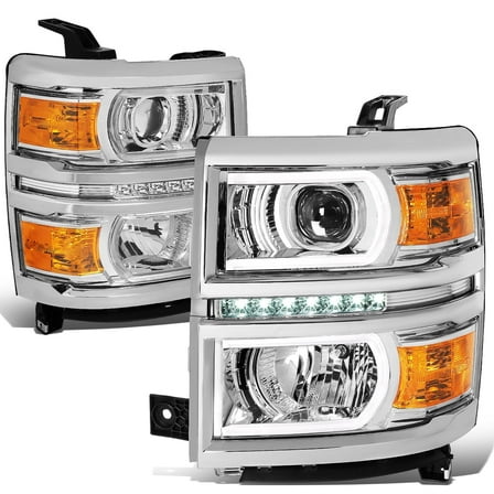 DNA Motoring For 14-15 Chevy Silverado 1500 LED DRL Chrome Amber Projector Headlight Pair