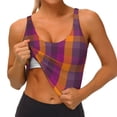 thumbnail image 3 of Uemuo Purple Yellow Buffalo Plaid Pattern Women's Sports Bra - High Impact Support, Breathable, and Comfortable Athletic Bra for Running, Yoga, and Workouts, 3 of 9
