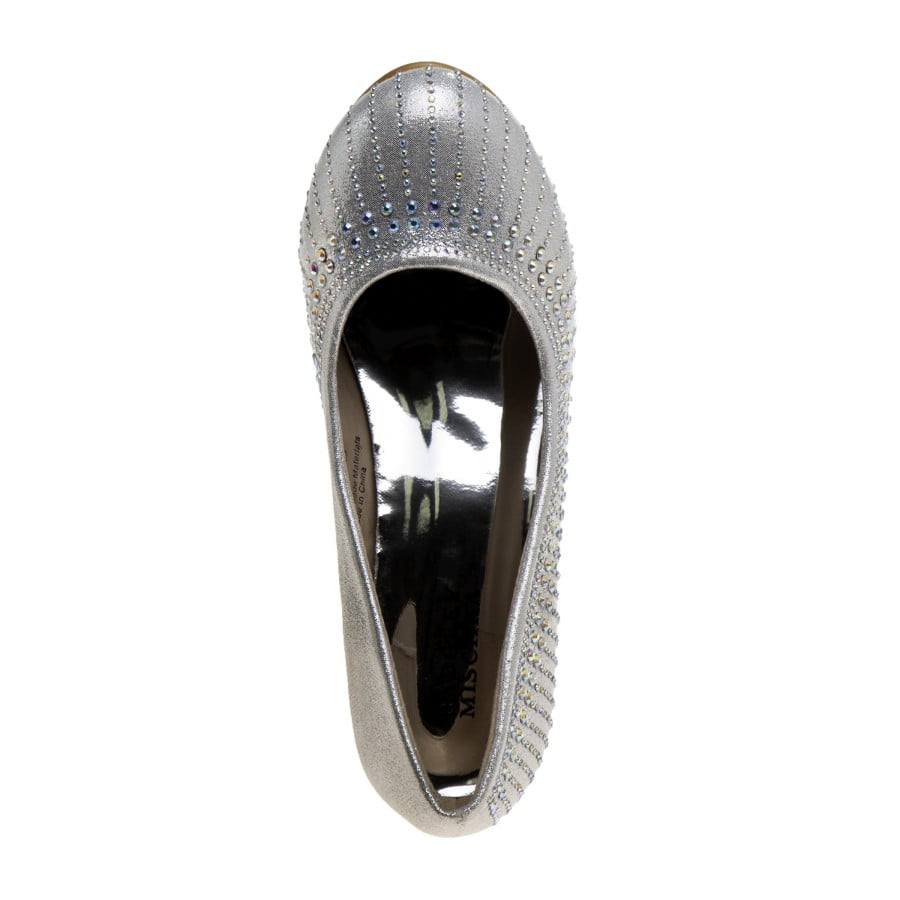 Badgley Mischka Little Kids Girls Heel Dress Shoes with Rhinestone - Silver, Size: 4