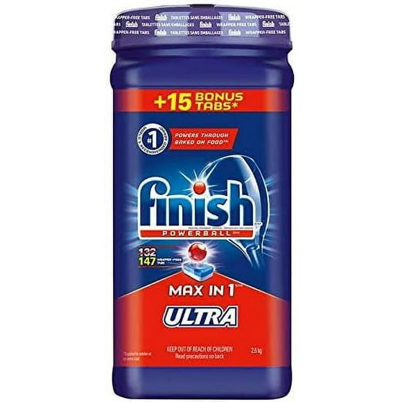 Mega Valeur! Finish Max in 1 Powerball 147 Tablettes, Tablettes de Détergent pour Lave-Vaisselle (Emballage en Plastique)