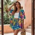 thumbnail image 3 of FKEKYI Tropical Palm Leaf Print Women's 2 Piece Short Set Summer Beach Sets Open Front Shirt Top & Adjustable Shorts Ladies Resort Wear Lounge Sets Vacation Outfits, XL, 3 of 7