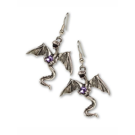 Mystical Dragon Pewter Dangle Earrings Medieval Renaissance Jewelry by Real Metal #1004
