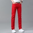 thumbnail image 4 of Spring Autumn Men's Five Colors Stretch Regular Fit Jeans Classic Style Business Casual Cotton Slim Pants Men's Brand Pink, 4 of 6