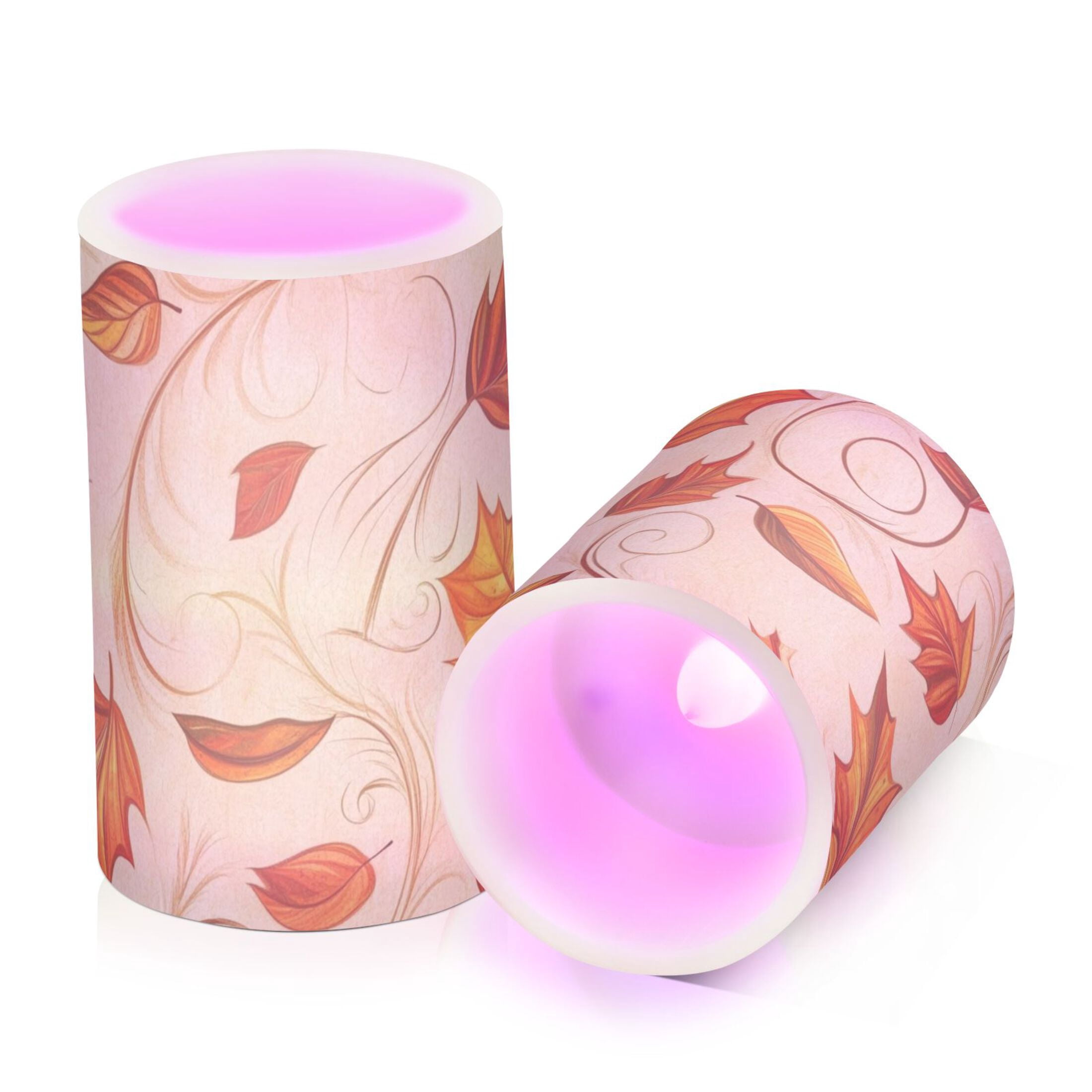 Autumn Orange Leaves Flickering Flameless Candles Battery Operated with Remote Timer LED Pillar Candles Set of 2