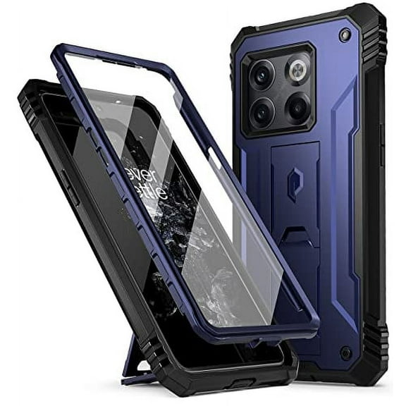 Poetic Revolution Series Designed for Oneplus 10T Case, Full-Body Rugged Dual-Layer Shockproof Protective Cover with Kickstand and Built-in-Screen Protector, Navy Blue