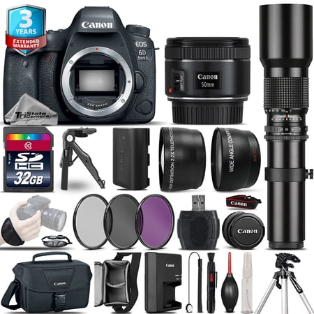 Canon EOS 6D Mark II Camera + 50mm + 500mm 4 Lens Kit - 32GB Kit + 3yr Warranty