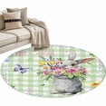 thumbnail image 6 of Happy Easter Round Rug 4ft Washable Circle Entryway Rugs Non Slip Cute Bunny Spring Flowers Butterfly Green Plaid Area Rug Indoor Floor Carpet for Bedroom Kitchen Living Room Home Office Dining Room, 6 of 8