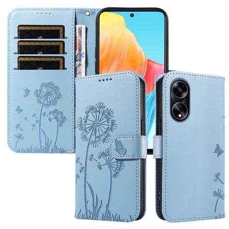 Flip Phone Case for OPPO A98 5G, Kickstand and 3 Card Slots, Shockproof and Scratch Resistant, Sky Blue