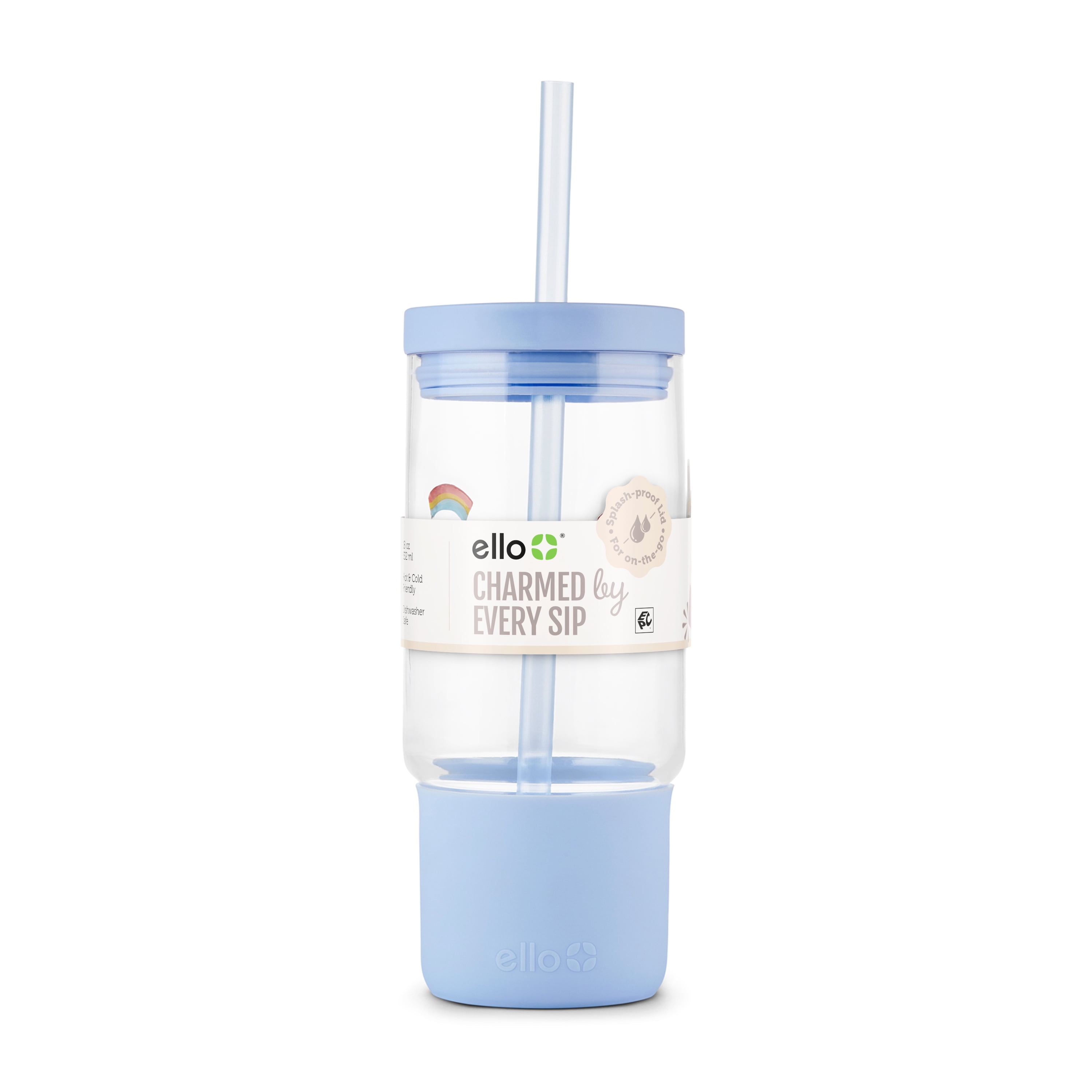 Ello Charmed 18oz Glass Tumbler with Lid and Straw