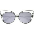 thumbnail image 1 of sunglassLA Female Oversize Metal Cutout Frame Arrow Accent Flat Lens Cat Eye Sunglasses 57mm (Black-Black / Smoke) - 57mm, 1 of 4