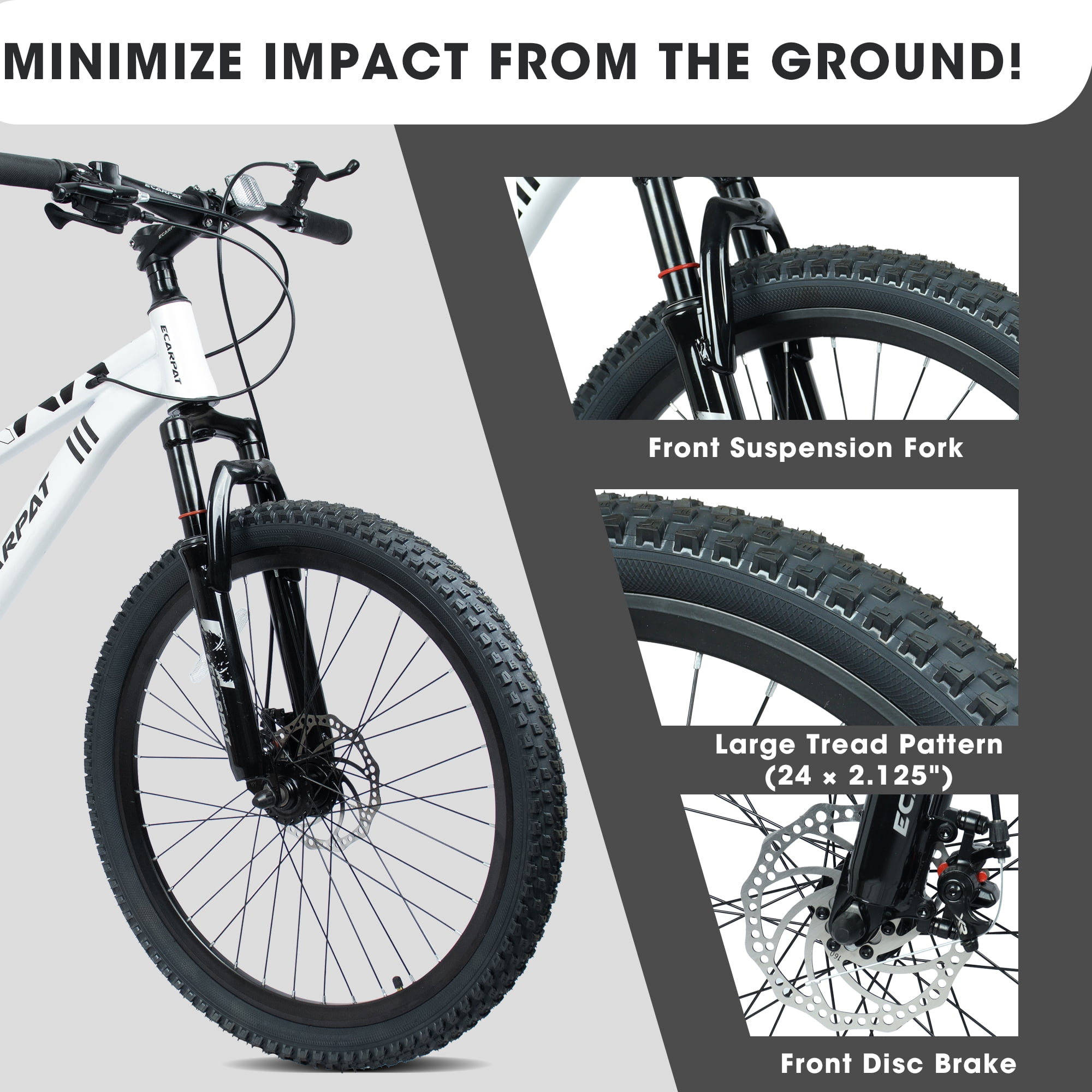 Ambifirner 24 Inch 21 Speed Mountain Bike, Adult Mountain Bicycle with Front Suspension, Dual Disc Brakes, Steel Frame, Non-Slip Tires for Men Women Outdoor Cycling