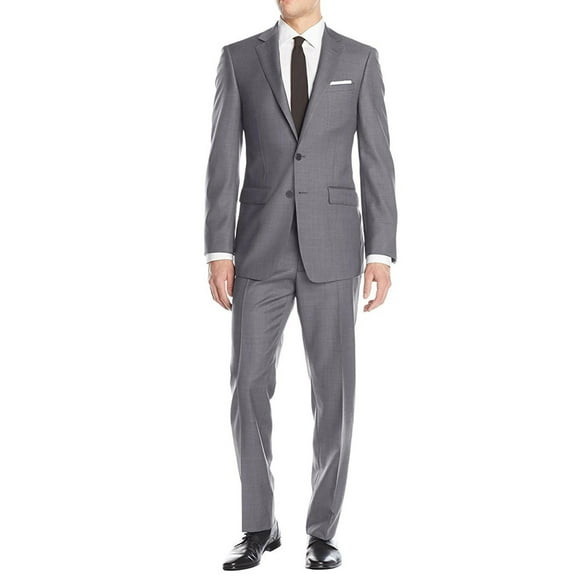 LN LUCIANO NATAZZI Men's Two Button Suit 2 Piece Set Modern Fit Jacket Birdseye Light Gray