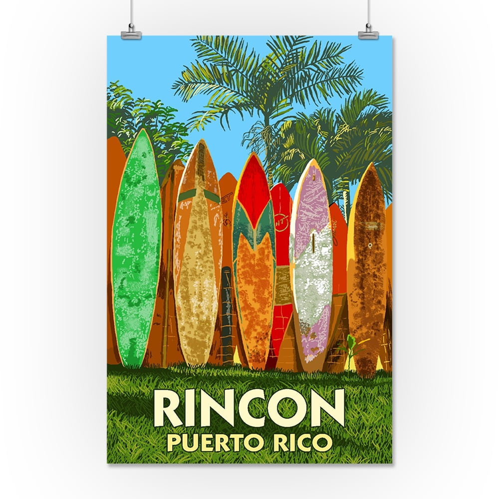 Rincon Puerto Rico Surfboard Fence Lantern Press Artwork