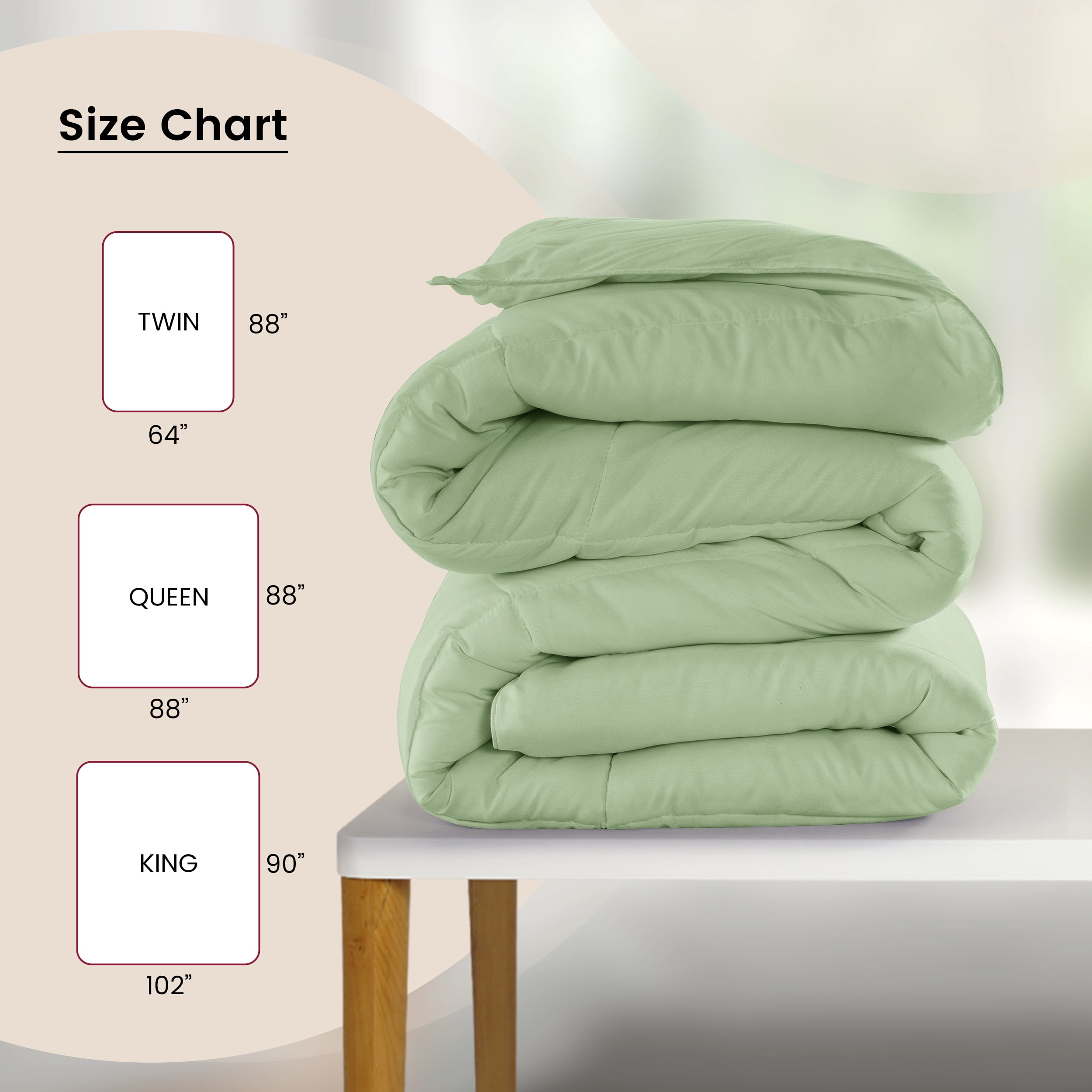 Lux Decor Collection King Size Comforter - Down Alternative Single Quilted Comforter with Corner Tabs - Sage