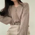 thumbnail image 1 of ZHUANQING Spring Women Long Sleeve Solid Casual Pullovers V-Neck Loose Knitted Sweaters For Women Streetwear Sweater 2024, 1 of 5