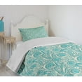 thumbnail image 4 of Ambesonne Teal Quilted Bedspread Set 2 Pcs, Romantic Lace Pattern, Twin Size, Teal Beige, 4 of 6