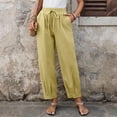 thumbnail image 6 of Miluxas Elastic Waistband Wide Leg Pants for Women Solid Loose Fit Tapered Trousers with Pockets Streetwear & Beachwear Yellow, 6 of 9