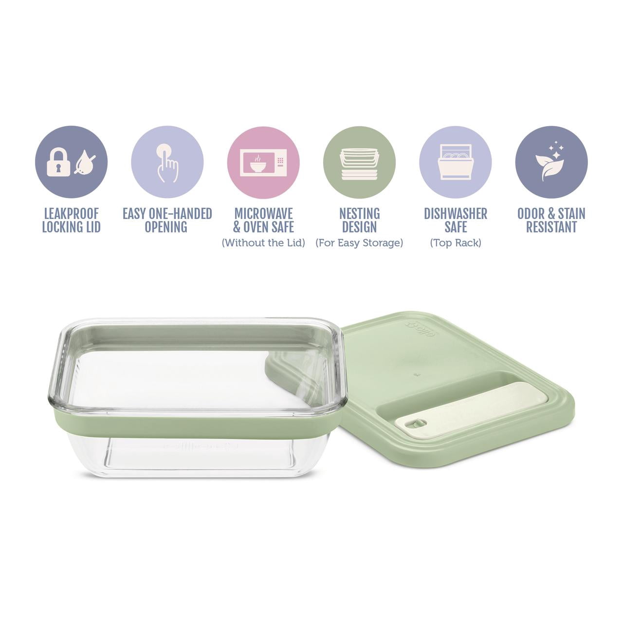 (2 pack) Ello Fresh Stack™ Glass Meal Prep Container | Airtight Leak-Proof Locking Lids, Dishwasher Safe, BPA-Free | 4.7 Cup | for Meal Prep and Food Storage | Sage