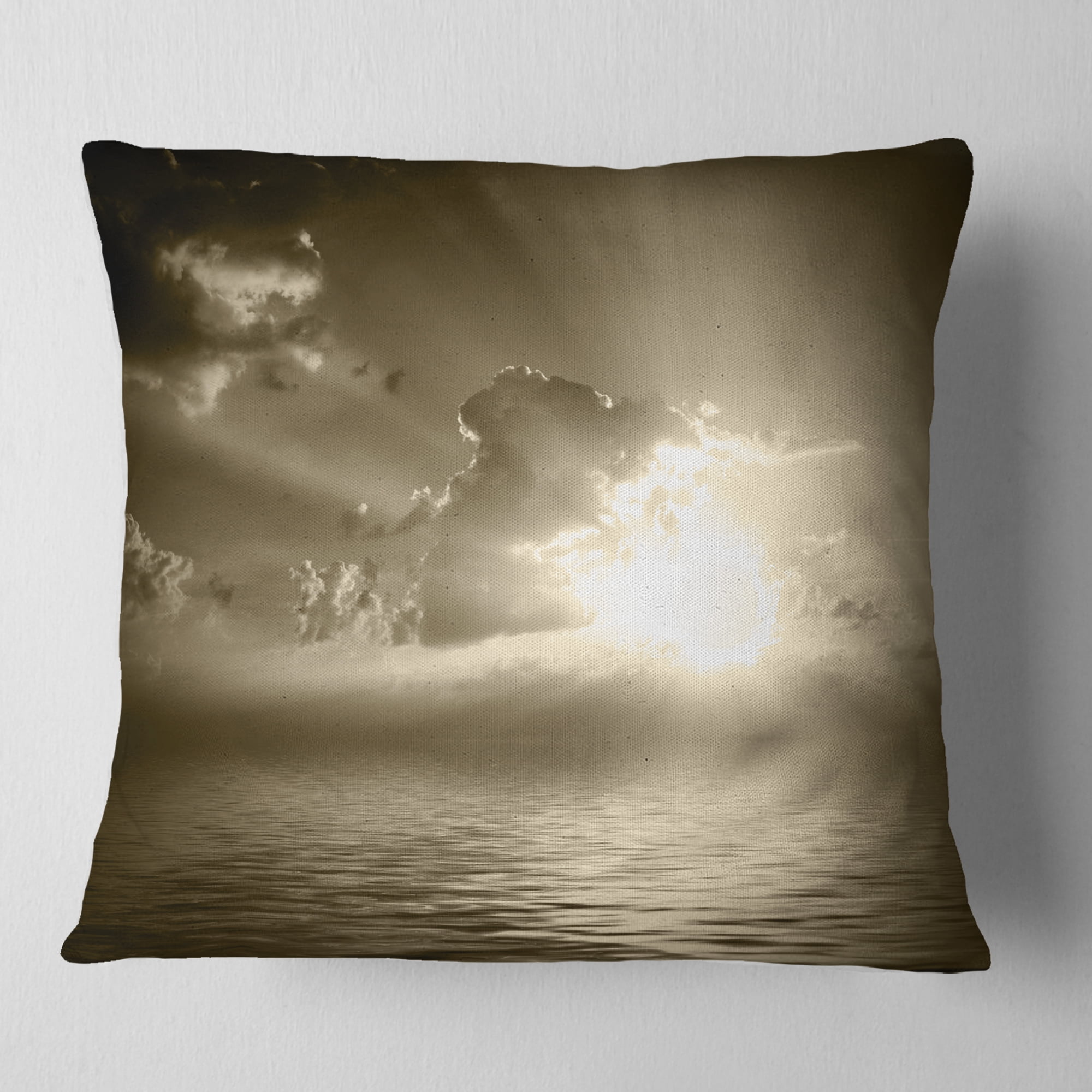 Designart Sepia Toned Cloudy Sunrise - Landscape Printed Throw Pillow - 16x16