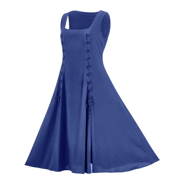 Robe Sans Manches à Encolure Carrée pour Femmes, Style Médiéval Renaissance avec Cordon de Serrage Réglable, Polyester Léger et Doux pour Décontracté, Fête et Usage Quotidien