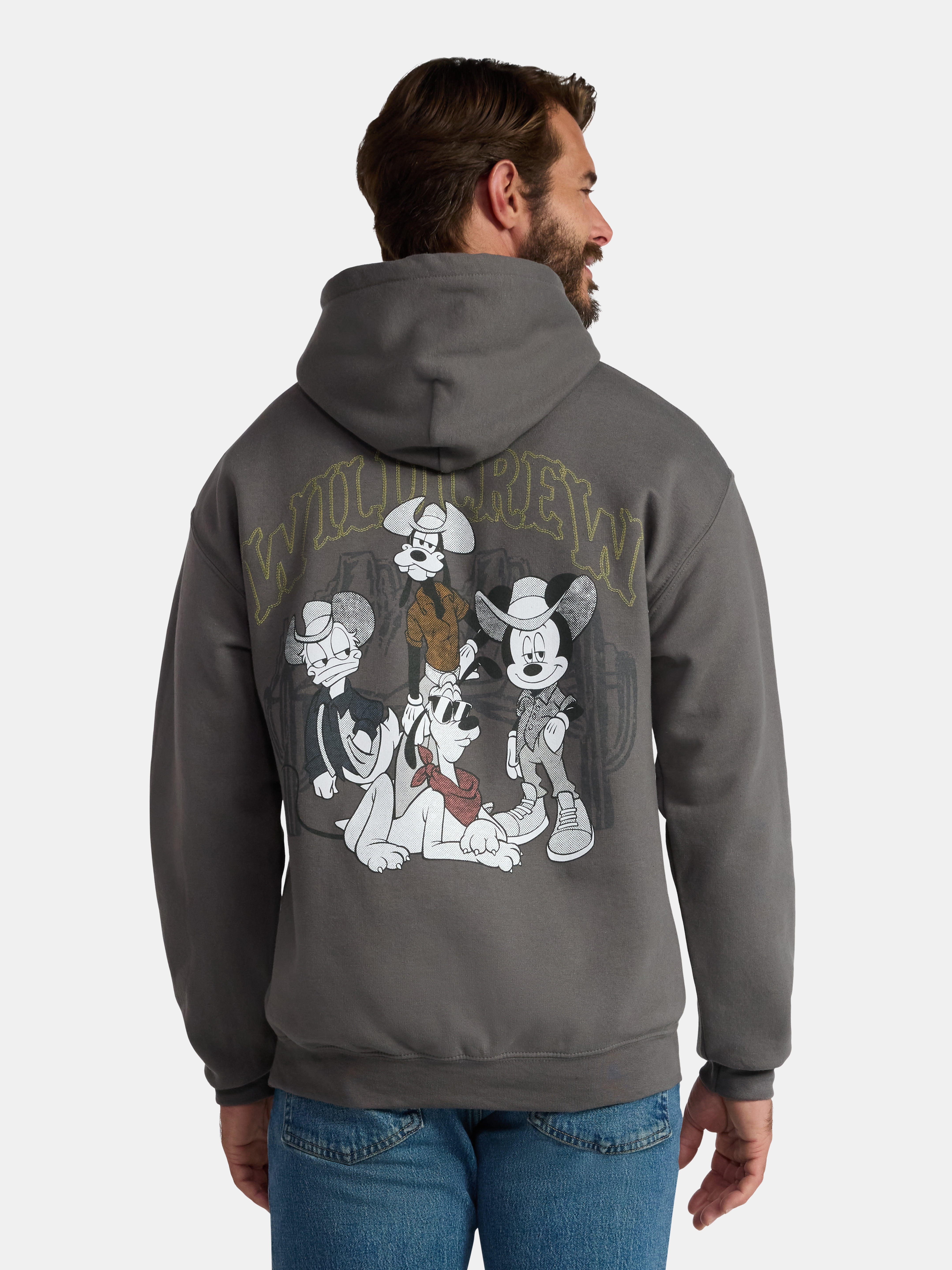 Disney Mickey Mouse Men's and Big Men's Wild Crew Graphic Fleece Hoodie, Sizes S-3XL