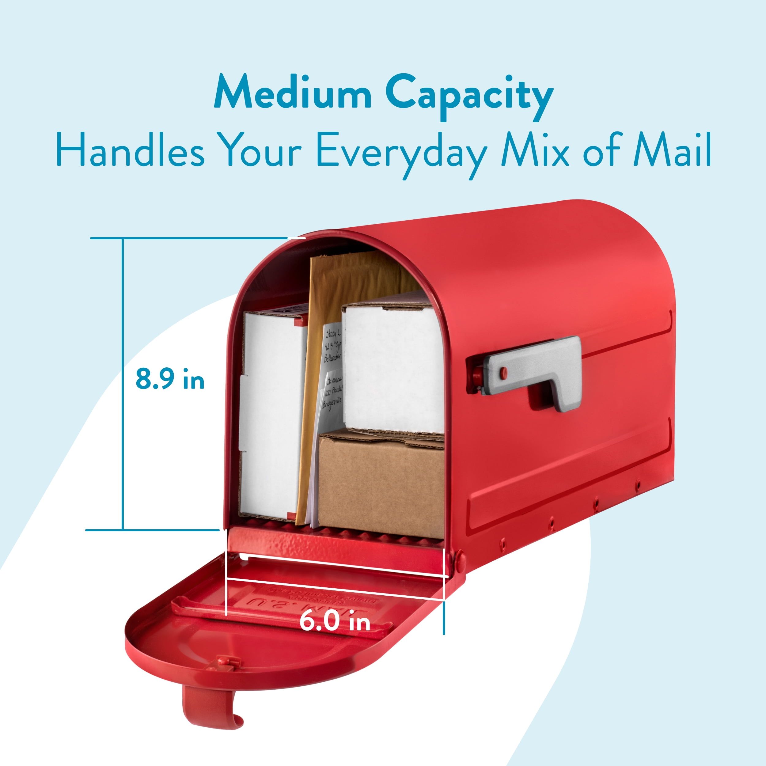Architectural Mailboxes MB1™ Weather-Resistant Steel Metal Post Mounted Mail Box for outside, Red, Medium Curbside Mailbox with Magnetic Latch, USPS Approved for Residential Delivery