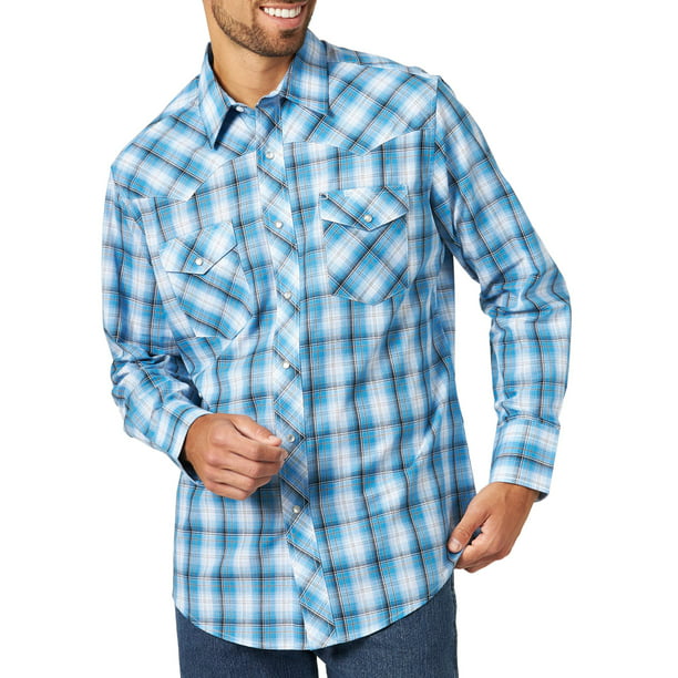 Wrangler Men's Long Sleeve Plaid Western Shirt 