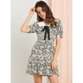 thumbnail image 3 of Vestido Camisero De Manga Corta Entallado Y Acampanado Con Cuello En Contraste Y Volantes Con Pajarita Y Cuello En Contraste Para Mujer Negro M, 3 of 6