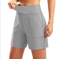 thumbnail image 4 of vigerkar High-Waisted Athletic Shorts for Women - 6" Inseam with Pockets, Soft Fabric for Running, Walking & Yoga (Grey, M), 4 of 8