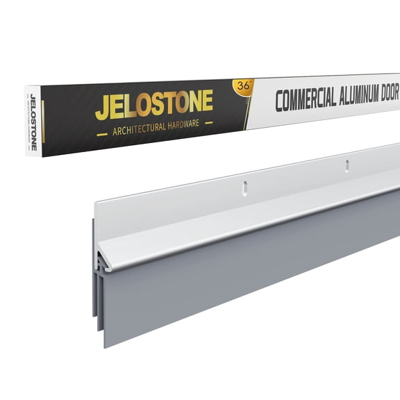 JELOSTONE 2 Pack - 36'' Aluminum Door Sweep with Vinyl Insert (Clear Anodized), Seals Gaps up to 1-1/8", Fire-Rated, Triple-Fin Gasket Adapts to Uneven Surfaces, JS-NV507