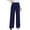 Navy, variant on Womens Smooth Crepe Suiting High Waist Wide Leg Work Trousers Front Press Pleat Single Button Fly Back Stretch Full Length Office Smart Casual Bottoms Purple M