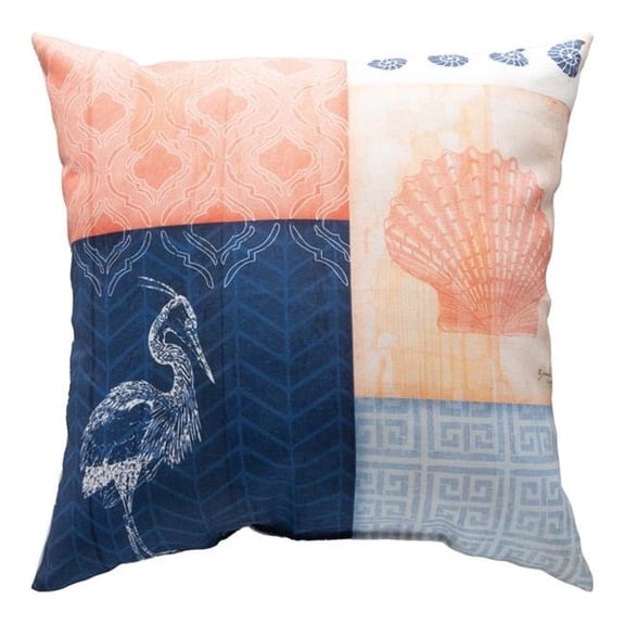 Manual Woodworkers & Weavers SLNWHC 18 x 18 in. Nautical Wonder Navy & Coral with Heron Climaweave Pillow - White, Blue & Orange