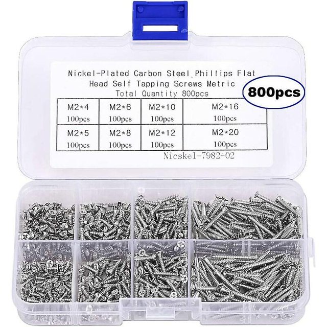168 800 piezas Kit surtido de tornillos autorroscantes M2 pequeños, tornillos para madera de cabeza plana Phillips avellanados (M2-4 mm 5 mm 6 mm 8 mm 10 mm 12 mm 16 mm 20 mm)