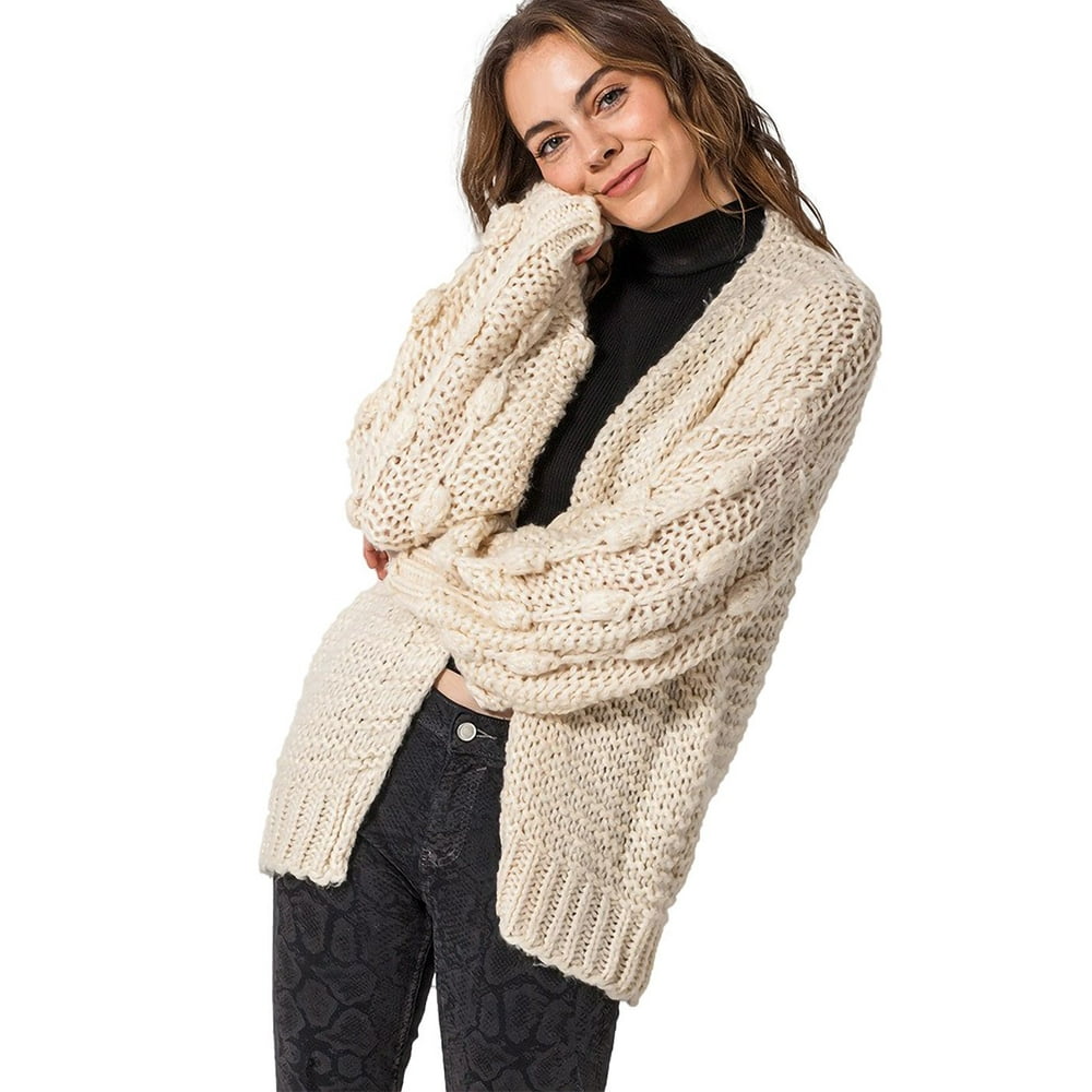 Fashion Off White Open front Long Bubble Sleeves Cardigan - Walmart.com - Walmart.com