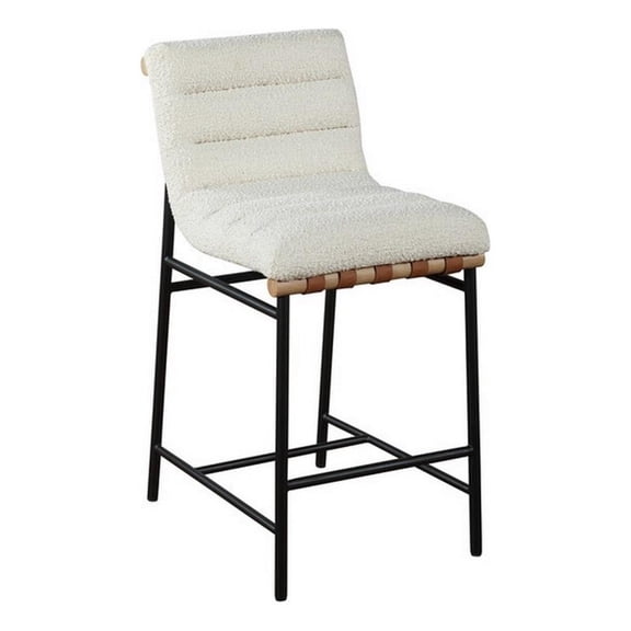 Benjara Kive 26" Counter Height Stool Chair- Boucle Channel Tufted- White