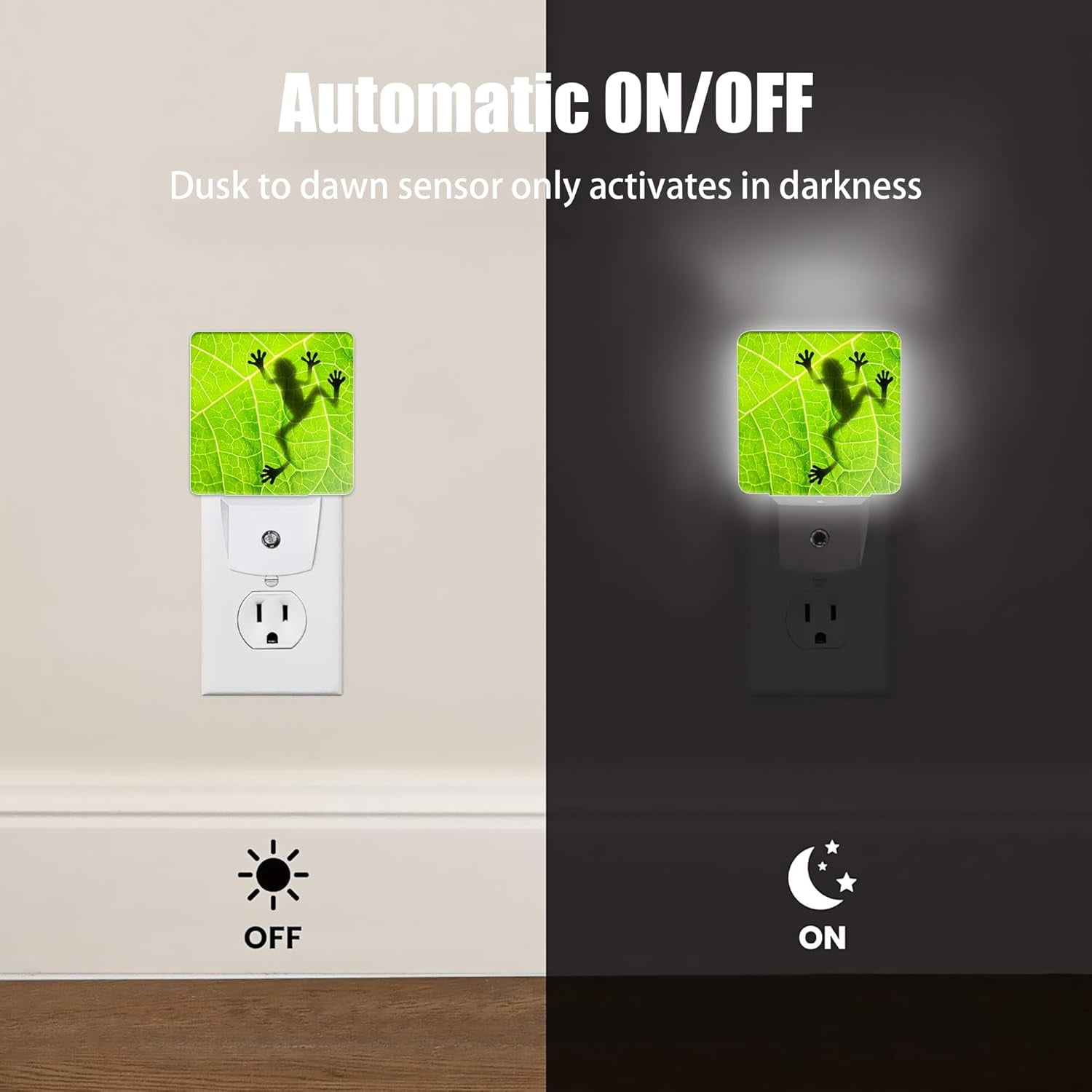 RGHJAR-Frog Night LightGreen Leaf Night Lights Plug into Wall Decor for Bedroom,Bathroom, Hallway,Kitchen, Dusk to Dawn Sensor Nightlights for Boys Girls Women Men Room Gifts