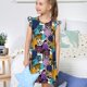 thumbnail image 4 of Balery Retro Panther Camisón de princesa para niñas, pijama de algodón con mangas abullonadas, suave y bonito.-Small, 4 of 6