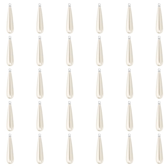 30x9mm Pearl Charm, 30Pcs Pearl Beads Teardrop Faux Pearl Pendant with Loop for Jewelry Making Necklace, Silvery
