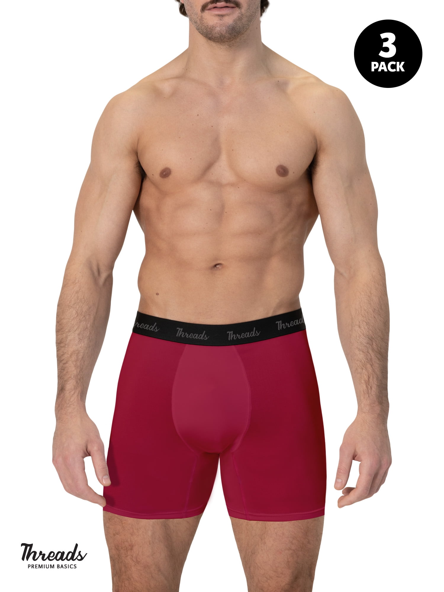 Threads Men's Underwear, 6" Ultra-Soft Boxer Briefs, Moisture Wicking, Anti-Odor, 3 Pack