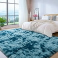 thumbnail image 6 of ZENELESS 9'x12' Tie-Dye Peacock Blue Plush Shaggy Rug, Extra Large Soft Indoor Modern Fluffy Carpet for Stylish Home Decor, 6 of 7