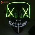 thumbnail image 2 of Spencer Halloween LED Glow Scary Mask EL Wire Light Up The Purge Movie Cosplay Led Costume Mask for Halloween Festival Party with 2AA Battery "Fluorescent Green+White", 2 of 7