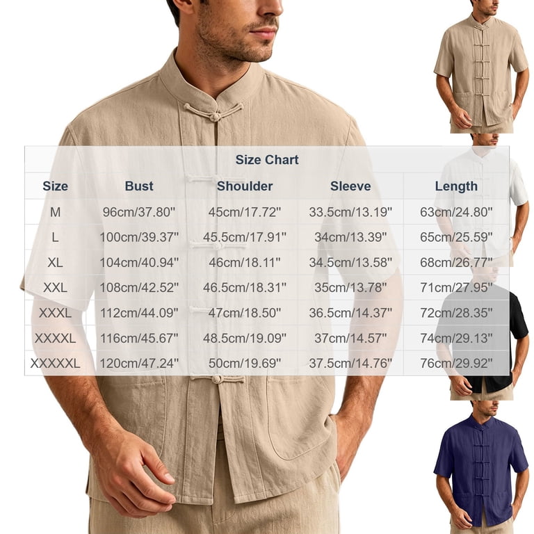 Men Chinese Tang Frog Button Linen Blend Button Up Shirt, Short