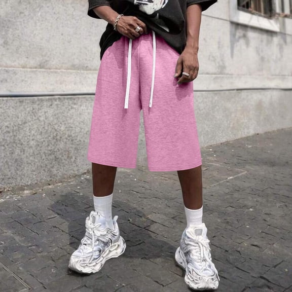 Resicozy Baggy Sweat Shorts for Men Casual Cotton Under Knee Length Loose Shorts with Pockets Y2K Style Basketball Light Purple 3XL