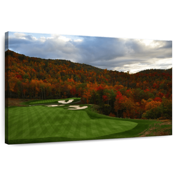 Elephant Stock Autumn Golf Course Wall Art - Horizontal Canvas Wall Art - Living Room Wall Decor - Sports Canvas - Blue And Orange Decor - 12" x 8"