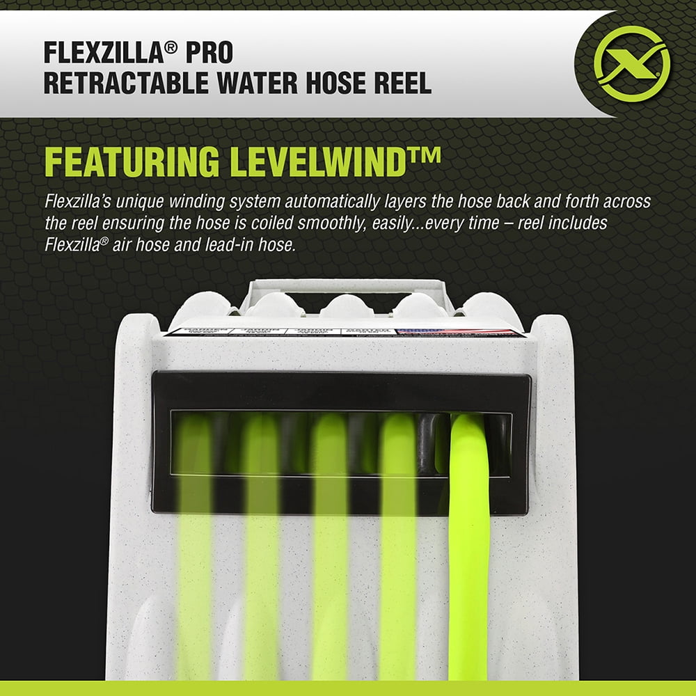 Flexzilla® Pro Retractable Water Hose Reel, 1/2" x 70', Flexible Hybrid Polymer, ZillaGreen™
