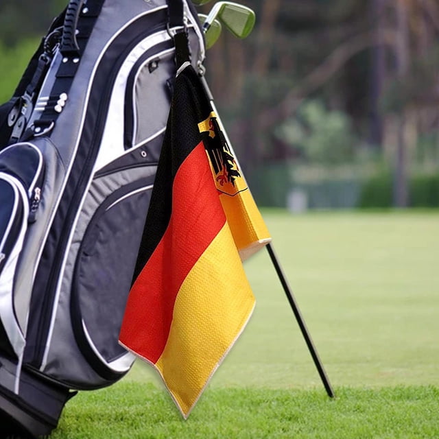 Toalla de golf premium para bolsa de golf Patrón de tejido de microfibra Toalla de pelota de golf Herramienta de limpieza del club Absorbe el bandera de Macarena Toallas de golf