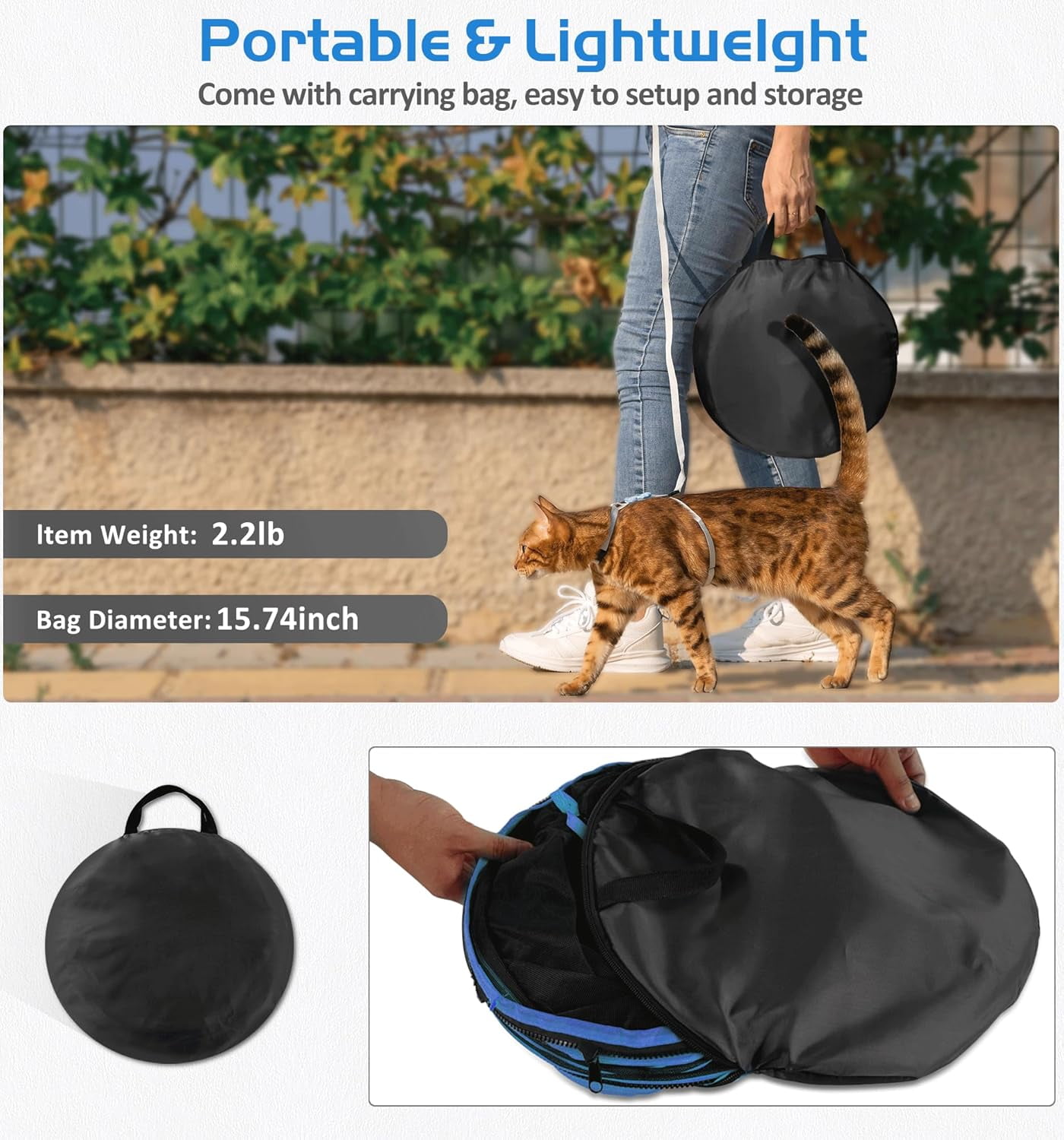 Senhu Outdoor Cat Enclosures, Portable Cat Tent for Outside Cat Playpen Enclosed with Tunnel, Catio Cat Enclosure for Indoor Cats and Other Small Animals Blue