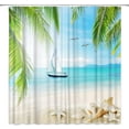 thumbnail image 3 of Beach Ocean Shower Curtain - Tropical Palm Tree, Starfish Seashell Conch, Summer Island Hawaiian Seaside Scenery View, Polyester Fabric Set with Hooks, 70Wx70H Inch, Ideal for Coastal Bathrooms, 3 of 6