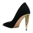 thumbnail image 3 of FSJ Women Classic Square Closed Toe Pumps Slip On Cone High Heel Gold Cap Toe Wedding Office Casual Dress Shoes Size 7.5 Black, 3 of 5