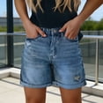 thumbnail image 4 of Aellinatey High Waist Distressed Denims Shorts With Cuffed Detail For Women Casual Wear, 4 of 20